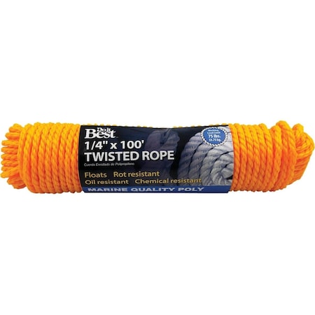 All-Source 1/4 In. x 100 Ft. Yellow Twisted Polypropylene Packaged Rope 729448